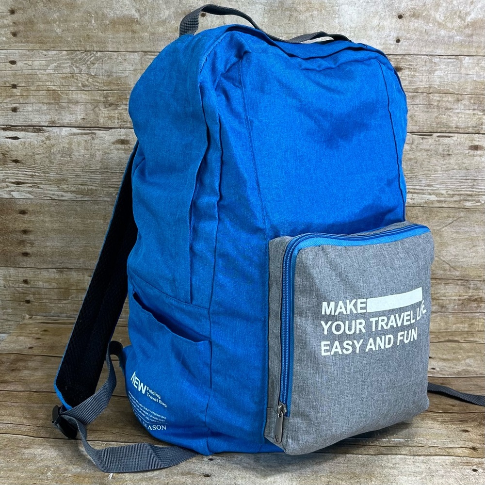Travel Season Folding Backpack 20 Blue Grey Lightweight Packable Daypack Bag - Picture 4 of 12